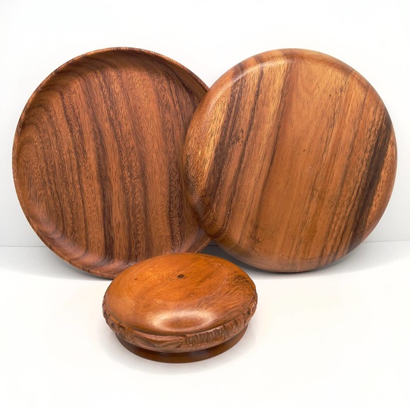 Vintage exotic wood 2 plats and one carved small bowl - Picture 3 of 3